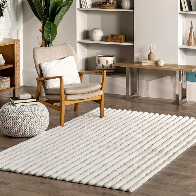 Nuloom SuperiorWash Collection Kai Off-White, 3'9" x 6', Fluffy and Cozy, High Traffic, Stain Resistant, Easy Clean, Durable Washable Area Rug for Bedroom, Living Room, Dining, Den, Foyer, Entryway