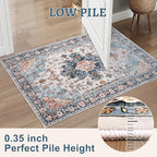 Tangsoo 2.6x8 Washable Runner Rug for Hallways, Non Slip Vintage Rug, Soft Low Pile Long Runner, Blue Carpet Runners for Kitchen Bedroom Entryway Bathroom Living Room