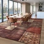 Tepook Modern Area Rug for Living Room, 6x9 Geometric Large Rugs for Bedroom, Washable Patchwork Rug Indoor Non-Slip Throw Carpets for Dining Room Office Farmhouse Home Decor, Red