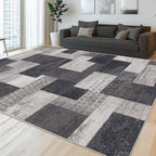 Modern Geometric Patchwork Indoor Area Rug for Living Room, Charcoal 6'x 9' Large Rug Rockwood Collection Hardwood Floors Decor for Bedroom, Grey Throw Carpet for Office Entryway Dining Room