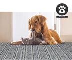 FH Home Flat Woven Outdoor Rug - Waterproof, Easy to Clean, Stain Resistant - Premium Polypropylene Yarn - Striped Boho - Patio, Porch, Deck, Balcony - Amman - Blue - 5ft 2in x 7ft 6in