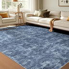 WITSHOCK 6x9 Area Rugs for Living Room: Machine Washable Non Slip Modern Abstract Carpet - Low Pile Print Rug for Bedroom Dining Room - Stain Resistant for Household - Pet Owners (Blue White)