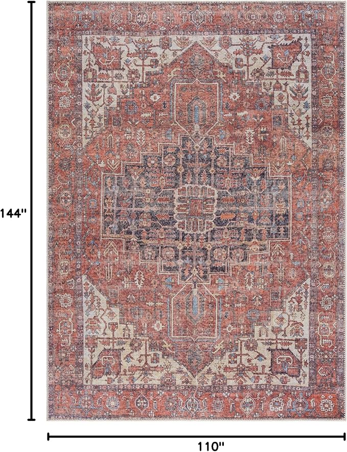 Bloom Rugs Washable 9' x 12' Rug - Red/Orange/Beige Traditional Area Rug for Living Room, Bedroom, Dining Room, and Kitchen - Exact Size: 9' x 12'