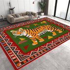 Colorful Tiger Pattern Area Rug, 4x5ft,Stylish Geometric Border Tiger Rug, Add Unique Charm To Your Home,Cute Animal Print Pattern Rugs Suitable for Children's Room Living Room Bedroom Farmhouse
