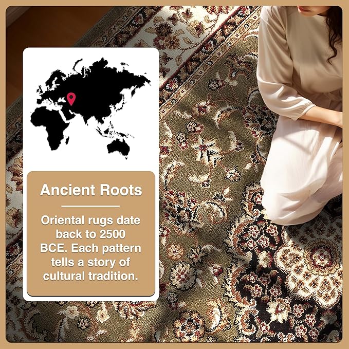 Well Woven Barclay Collection Medallion Kashan Green 2x7 Runner Rug - for Hallways, Kitchens, and Entryways