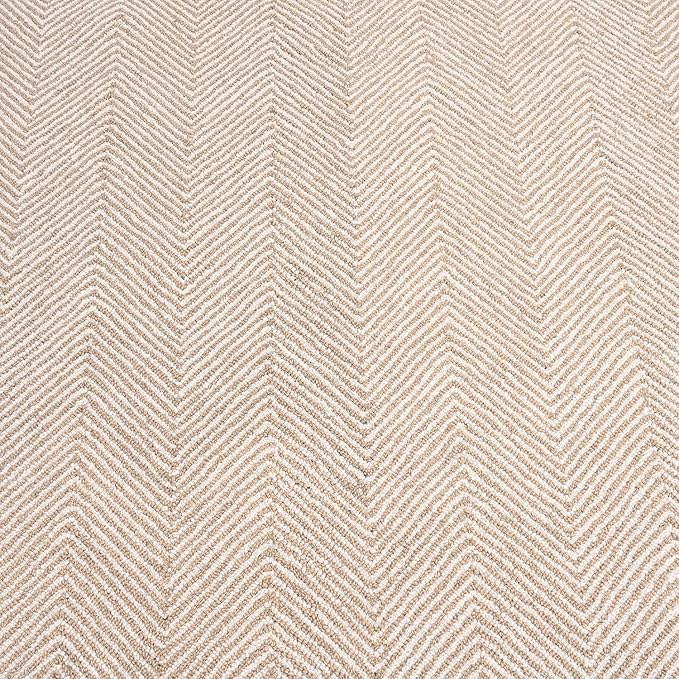 Modern Herringbone Chevron Collection Handcrafted Wool Area Rug - Durable, Zigzag Pattern, for High Traffic, Contemporary Design for Living Room, Bedroom, Dining Room Decor (Sand Beige, 7' round)