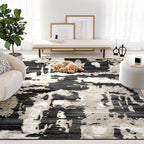 Abani Terra Cream Area Rug for Living Room, Bedroom - Black Abstract Pattern - 6' x 9' - Durable & Easy to Clean