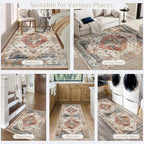 Enkor Runner Rugs for Hallway, 2.6x13 Washable Soft Non Slip Floor Rugs for Kitchen, Modern Mat for Living Room Bedroom Entryway Beige & Red