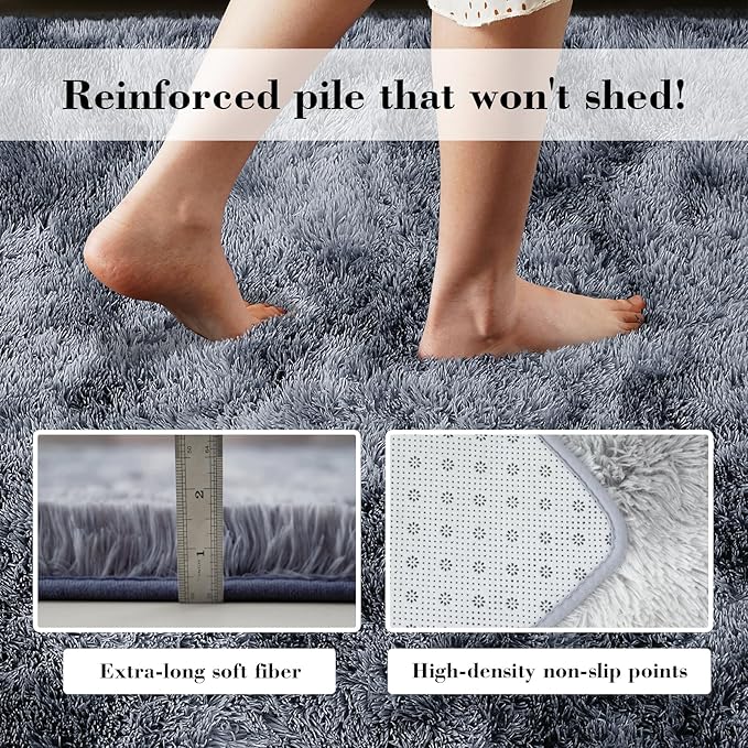 Fluffy Rug Shaggy Area Rug, Mottling Dark Grey 9x12 Area Rugs for Living Room, Large Shag Area Rugs for Bedroom Kids Room Home Decor, Upgrade Anti-Skid Rectangular Fuzzy Rugs