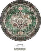 Round Rug 5ft for Bedroom, Green Washable Circle Rug Non-Slip Boho Area Rug 5' Round Carpet for Dining Room Kitchen Dorm Bathroom Low Pile Soft
