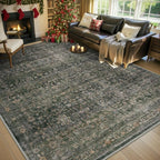 MontVoo-Vintage Area Rugs 8X10 Green Rugs for Living Room-Soft Distressed Printed Rugs for Bedroom-Non Slip Carpet-Machine Washable Rug for Dining Room Living Room Bedside Office