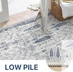 Bavni Rugs for Living Room, Floral Non Slip Machine Washable Rug, Neutral Low Pile Lightweight Rug for Dining Room Bedroom, Thin Durable Farmhouse Vintage Tree Blue 6x9 Rugs