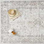 3x8 Washable Vintage Runner Rug for Living Room Bedroom Beige Grey Soft Tranditional Non Slip Runner Rug Lightweight Floral Low Pile Distressed Carpet Hallway Kitchen Bedroom Office