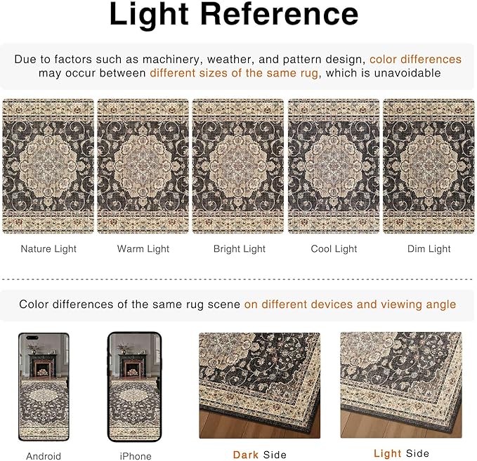 HUGEAR Machine Washable Area Rugs 5x7 Vintage Black Living Room Bedroom Rug Neutral Style Non Slip Stain Resistant Low Pile Throw Carpet for Home Retro Aesthetic Modern Decor