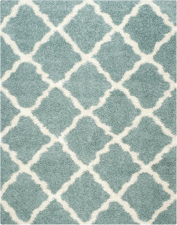SAFAVIEH Dallas Shag Collection X-Large Area Rug - 11' x 15', Seafoam & Ivory, Trellis Design, Non-Shedding & Easy Care, 1.5-inch Thick Ideal for High Traffic Areas in Living Room, Bedroom (SGD257C)