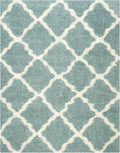 SAFAVIEH Dallas Shag Collection X-Large Area Rug - 11' x 15', Seafoam & Ivory, Trellis Design, Non-Shedding & Easy Care, 1.5-inch Thick Ideal for High Traffic Areas in Living Room, Bedroom (SGD257C)