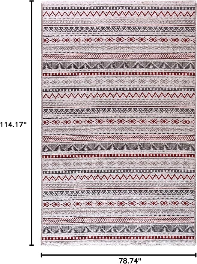 Alfa Rich 7x10 Red Burgundy White Gray Washable Area Rugs for Living Room Bedroom Kitchen Cotton Rug