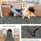 HUGEAR 2x6 Runner Rug Machine Washable Black Beige Hallway Area Rugs Indoor Accent Rugs Floral Low Pile Carpet Distressed Throw Rugs Bedroom Living Room Office Dining Kitchen Laundry Non Slip