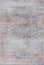 Bloom Rugs Caria Washable Non-Slip 9x12 Rug - Ocean Blue/Brick Traditional Area Rug for Living Room, Bedroom, Dining Room, and Kitchen - Exact Size: 9' x 12'