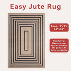 Tangsoo Geometric Easy Jute Rug 2x3 Washable Rug,Small Area Rug for Entryway,Non-Slip Black Thin Indoor Outdoor Door Mat Modern Farmhouse Carpet for Entrance Kitchen Bedroom Front Porch