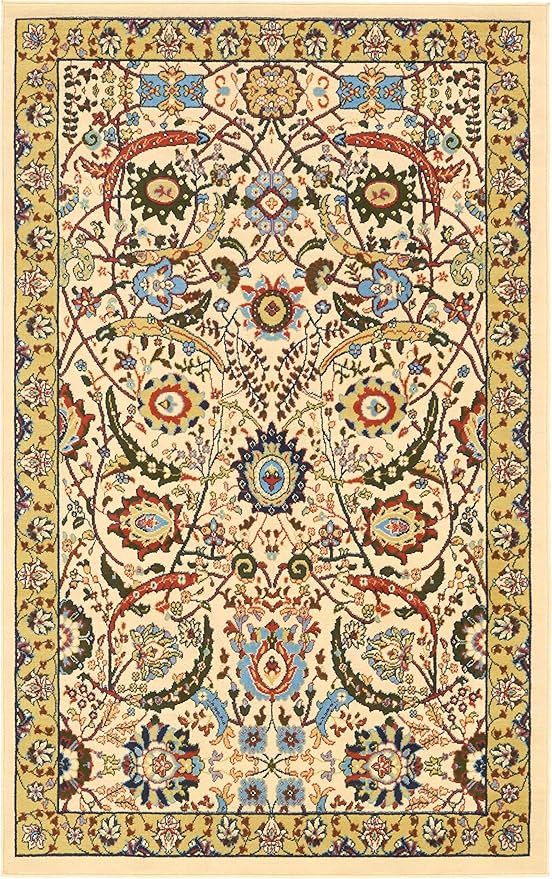 Unique Loom Espahan Collection Area Rug - Cape Cod (5' 1" x 8' Rectangle, Cream/ Black)