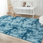Andency Soft Area Rugs for Living Room Bedroom, 5x8 Fluffy Shaggy Bedside Rug, Non-Slip Large Shag Fuzzy Plush Carpets for Bedroom Kids Dorm Nursery Home Decor Aesthetic, Tie-Dyed Navy Blue