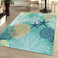 Tritard Coastal Area Rugs Nautical Beach Themed Non-Slip Machine Washable Rugs Modern Floor Carpet for Living Room Bedroom, 8x10, Teal and Turquoise