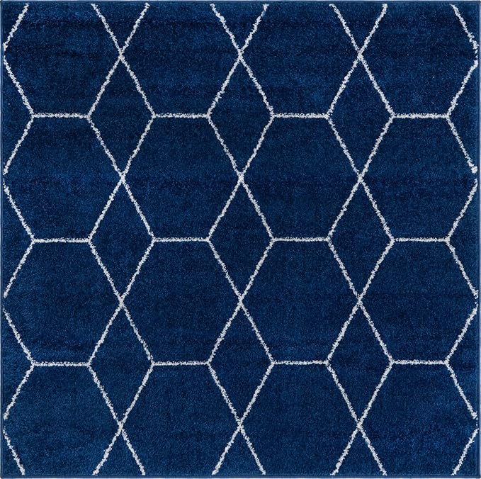 Unique Loom Trellis Frieze Collection Area Rug - Geometric (4' Square, Navy Blue/ Ivory)