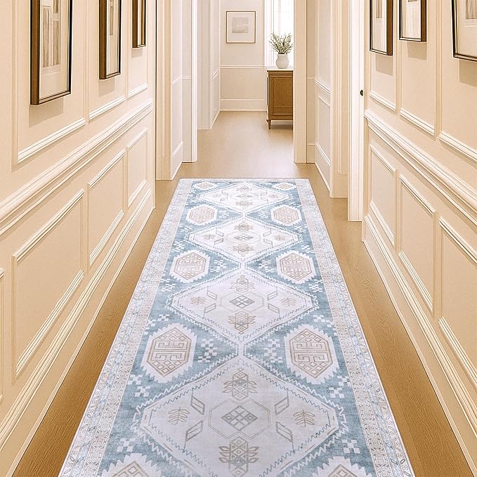 Washable Area Rug. Modern Farmhouse. Vintage. Turkish. Bohemian. Distressed. Oriental. Traditional. Rugs for Living Room. Dining. Bedroom. Office. Entryway. Foyer. (852CB, 2'5 x 9'8)