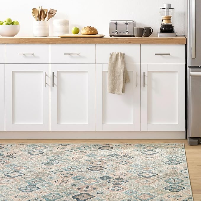 Dash and Albert Pali Machine Washable Area Rug - 5' x 8' Blue - Geometric Accent Rug - Anti-Slip Backing, Lightweight, Machine Washable, High Traffic Areas Kitchen, Mudroom, Laundry Room