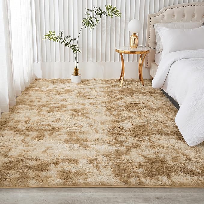 Andency Soft Area Rugs for Living Room Bedroom, 3x5 Non-Slip Fluffy Shag Carpet, Indoor Floor Fuzzy Shaggy Living Room Plush Rug for Kids Dorm Nursery Home Decor Aesthetic, Tie-Dyed Khaki