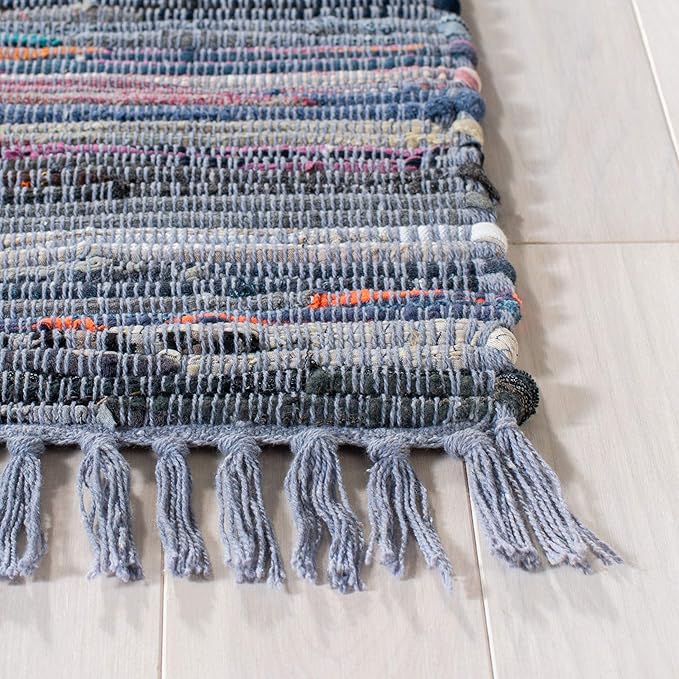 SAFAVIEH Rag Rug Collection Runner Rug - 2'3" x 7', Purple & Multi, Handmade Boho Stripe Cotton, Ideal for High Traffic Areas in Living Room, Bedroom (RAR121D)