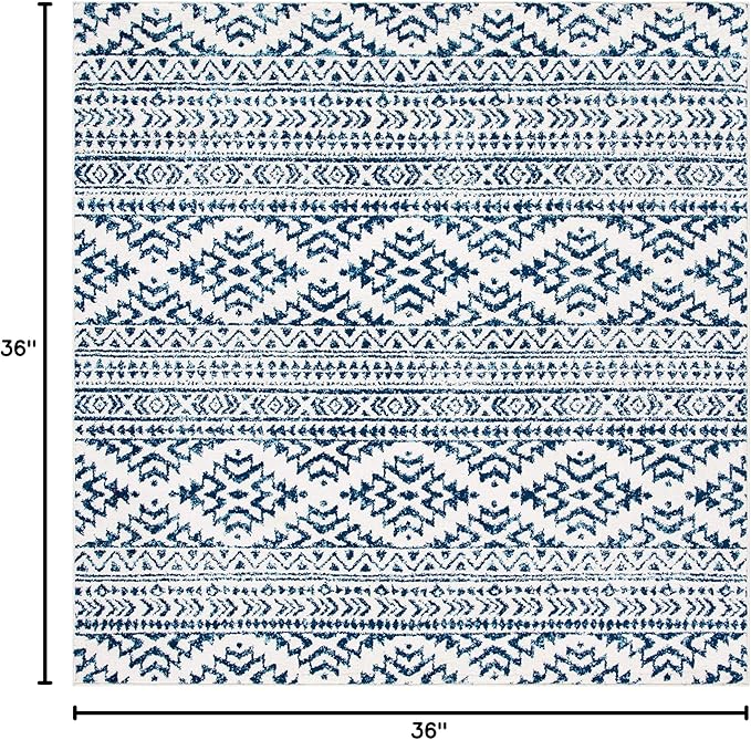 SAFAVIEH Tulum Collection Area Rug - 3' Square, Ivory & Navy, Moroccan Boho Tribal Design, Non-Shedding & Easy to Clean, Ideal for Entryway, Foyer, Accent Space, Bedroom (TUL272D)
