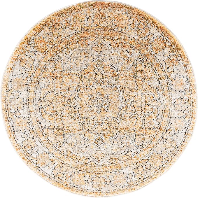 Unique Loom Isabella Collection Area Rug - Adjani (3' 3" Round, Beige/ Black)
