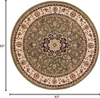 Well Woven Barclay Collection Medallion Kashan Green 5 ft Round Rug - for Living Room, Bedroom, and Dining Room