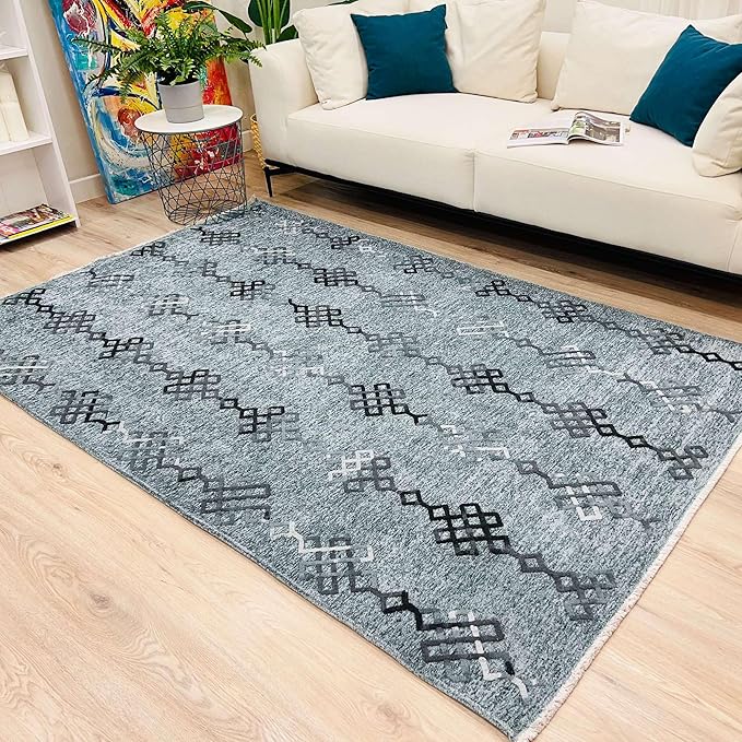 Alfa Rich 3x10 Bluish Gray Washable Area Rugs for Living Room Hallway Kitchen Decor Cotton Runner
