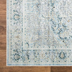 Bloom Rugs Washable Non-Slip 10 ft Runner - Cream/Light Blue/Teal Traditional Medallion Runner for Entryway, Hallway, Bathroom, and Kitchen - Exact Size: 2.5' x 10'