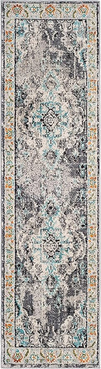 SAFAVIEH Monaco Collection Runner Rug - 2'2" x 8', Grey & Light Blue, Boho Chic Medallion Distressed Design, Non-Shedding & Easy Care, Ideal for High Traffic Areas in Living Room, Bedroom (MNC243G)