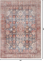 Kuden 5x7 Area Rug, Machine Washable Area Rug with Non-Slip Backing, Vintage Style, Soft, Easy Clean, Low Pile Rug for Living Room, Bedroom, Dining Room