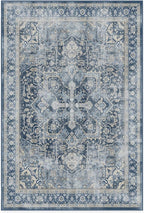 RUGGABLE Washable Vintage Area Rug – Kamran Admiral Blue 6x9, Stain-Resistant, Non-Slip – Medium Machine Washable Rugs for Living Room, Bedroom, Hallway, Entryway & Office–with Standard Pad
