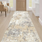 Runner Rug Kitchen Washable Rugs: 3x8 Non-Slip Abstract Soft Modern Stain Resistant Indoor Floor Neutral Accent Throw Carpet for Hallway Bathroom Laundry Room Entryway Bedroom- Gray Gold