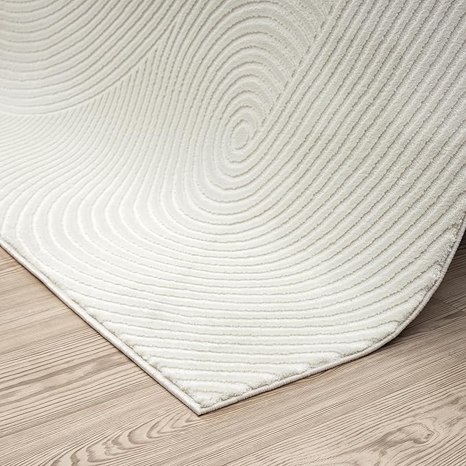 Abani Cream Area Rug 12' x 15' for Living Room, Bedroom, Dining Room - Zen Reiki Circles Pattern - Durable & East to Clean