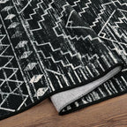 Wonnitar Moroccan 3x5 Rug, Black Washable Small Rug for Bedroom, Non-Slip Geometric Tribal Entry Throw Mat, Boho Farmhouse Rustic Soft Low Pile Area Rug for Bathroom Dining Guest Room (Black,3'x5')