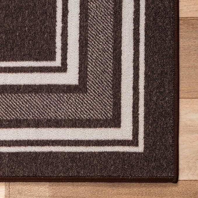 Beverly Rug Non Slip Area Rugs 2x3 Modern Bordered Non Skid Rubber Backing Soft Entryway Rug for Living Dining Room Easy to Clean Non Shedding Kitchen Bedroom Indoor Carpet 2 x 3 Brown