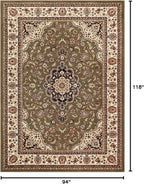 Well Woven Barclay Collection Medallion Kashan Green 8x10 Area Rug - for Living Room, Bedroom, and Dining Room