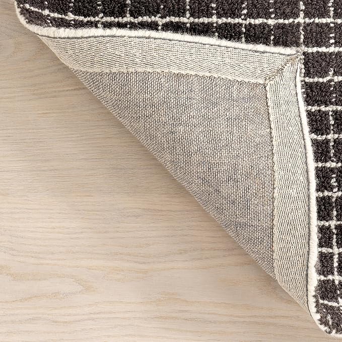 Rugs USA 6x9 Melrose Checked Wool Indoor Area Rug, Contemporary Farmhouse Charcoal/Ivory for Living Room, Bedroom, Office, Entryway, Hallway