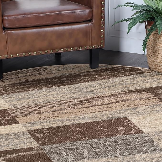 Superior Indoor Area Rug, Jute Backing, Plush Modern Rugs for Entryway, Kitchen Floors, Office Floor Cover, Color Block Rugs, Rockwood Collection, 8' Round, Slate