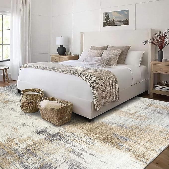 ReaLife Rugs Machine Washable Area Rug - Living Room Bedroom Bathroom Kitchen Entryway Office - Padded Low Pile Stain Resistant Premium - Modern Abstract Contemporary - Quinn - Beige 7'6" x 9'6"
