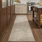 Art&Tuft 2x6 Runner Rug - Washable Runner Rugs, Non-Slip Runner Rug for Hallway, High Low Pile Textured Stripe 2x6 Rug Runner Throw Carpet for Entrance Entryway Bedroom Living Room Kitchen, Beige