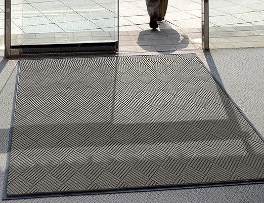 M+A Matting WaterHog Diamond | Commercial-Grade Entrance Mat with Rubber Border – Indoor/Outdoor, Quick Drying, Stain Resistant Door Mat (Medium Grey, 4' x 10')